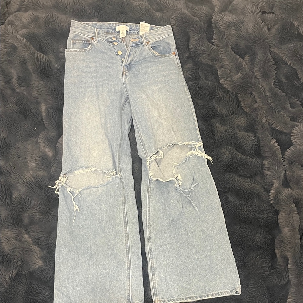 H&M Light Blue Distressed Flare Jeans